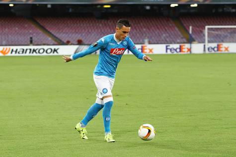 NAPOLI, ITALY - SEPTEMBER 17: Napoli's player Josè Maria Callejon scores the goal of 1-0 during the UEFA Europa League match between Napoli and Club Brugge KV on September 17, 2015 in Naples, Italy. (Photo by Francesco Pecoraro/Getty Images)