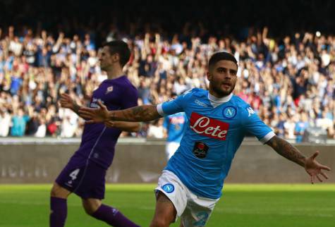 Napoli's Italian forward Lorenzo Insigne celebrates after scoring during the Italian Serie A football match SSC Napoli vs ACF Fiorentina on October 18, 2015 at the San Paolo stadium in Naples. AFP PHOTO / CARLO HERMANN        (Photo credit should read CARLO HERMANN/AFP/Getty Images)