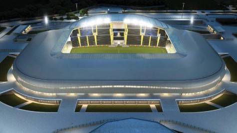 Il rendering del nuovo stadio Friuli di Udine. L'Udinese si congeda dal vecchio impianto con una vittoria, quella raccolta oggi pomeriggio con l'Atalanta che tiene vivo il sogno europeo del club della famiglia Pozzo. Da domani comincia l'era del nuovo stadio, con l'avvio dei lavori di ammodernamento della struttura che per oltre 36 anni, da quando è stata inaugurata nel 1976, è stata la "casa" dell'Udinese. ANSA/UFFICIO STAMPA UDINESE CALCIO +++EDITORIAL USE ONLY - NO SALES+++