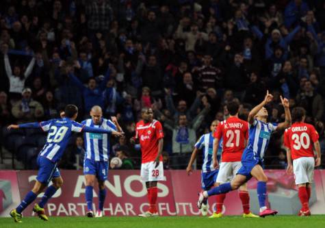 Porto's Argentinian defender Nicolas Otamendi (2nd-R) celebrates after scoring against CSKA Sofia during their UEFA Europa League group L football match at Dragao Stadium in Porto on December 15, 2010. AFP PHOTO/ FRANCISCO LEONG (Photo credit should read FRANCISCO LEONG/AFP/Getty Images)