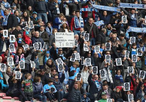 NAPLES, ITALY - FEBRUARY 07:  Fans of Napoli show images of Kalidou Koulibaly during the Serie A match between SSC Napoli and Carpi FC at Stadio San Paolo on February 7, 2016 in Naples, Italy.  (Photo by Maurizio Lagana/Getty Images)