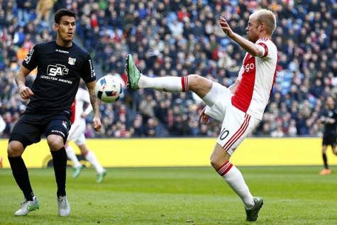 Dario Dumic of NEC Davy Klaassen of Ajax during the Dutch Eredivisie match between Ajax Amsterdam and N.E.C. Nijmegen at the Amsterdam Arena on march 13, 2016 in Amsterdam, the Netherlands(Photo by VI Images via Getty Images)